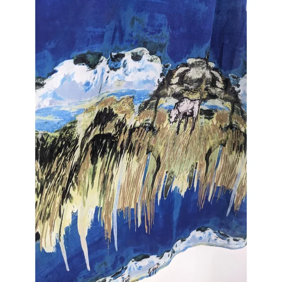 & Other Stories Dress Womens 4 Blue Horses Landscape Printed Boho Art Western - Picture 5 of 12